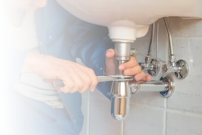 Fontanero ajustando tubería de lavabo en Murcia